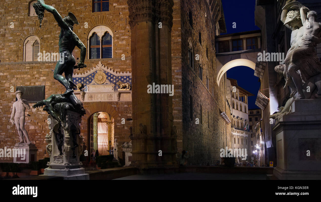 FLORENZ, ITALIEN, Palazzo Vecchio und Piazza della Signoria, Statue von David, Michelangelo Stockfoto
