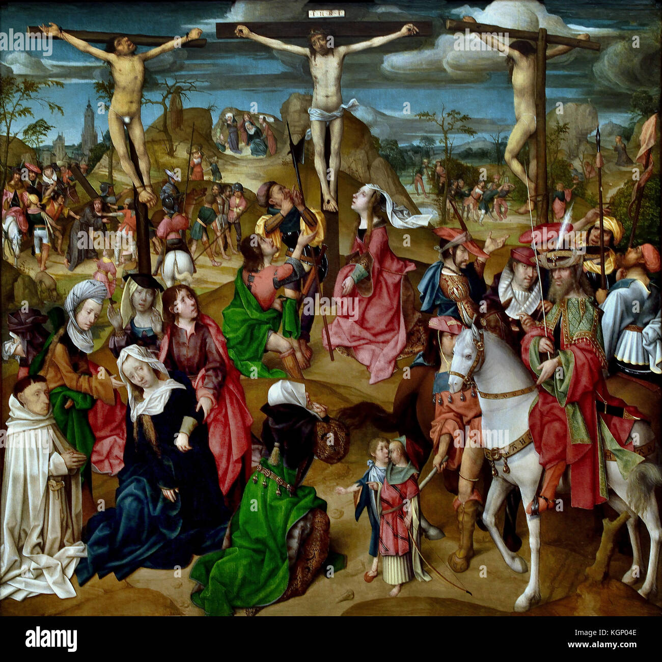 Die Kreuzigung: Zentrale Panel aus Triptychon: Szenen aus der Passion Christi Triptychon: Szenen aus der Passion Christi 1510 der Meister der Delft aktiv Anfang des 16. Jahrhunderts niederländische Niederlande Stockfoto