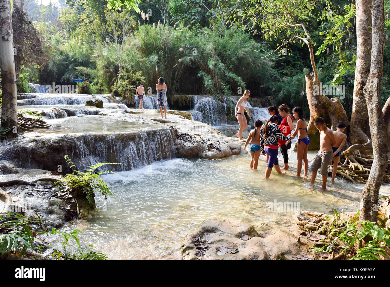 Kuang Si Wasserfälle neben Luang Prabang Laos Stockfoto