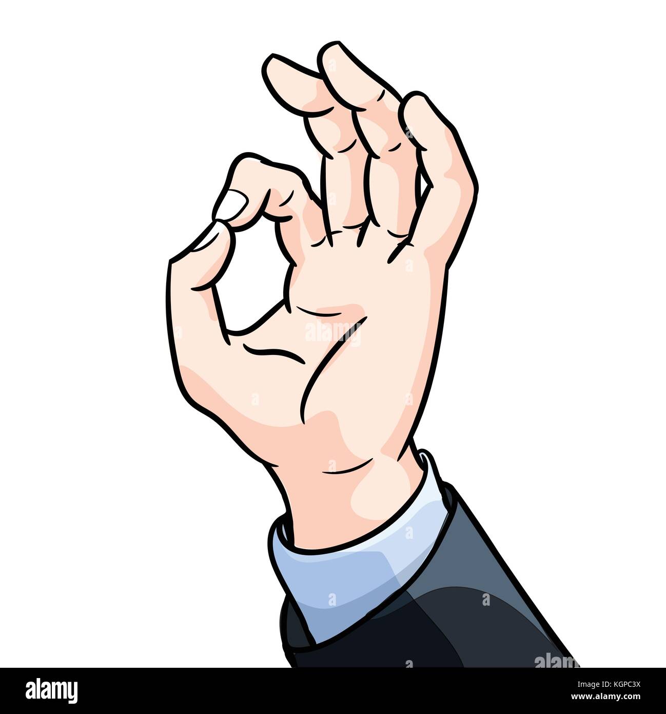 Abbildung: Geschäftsmann Geste okey, Hand ok angezeigt Geste Flat Style Vector Illustration auf weißem Hintergrund. Stock Vektor