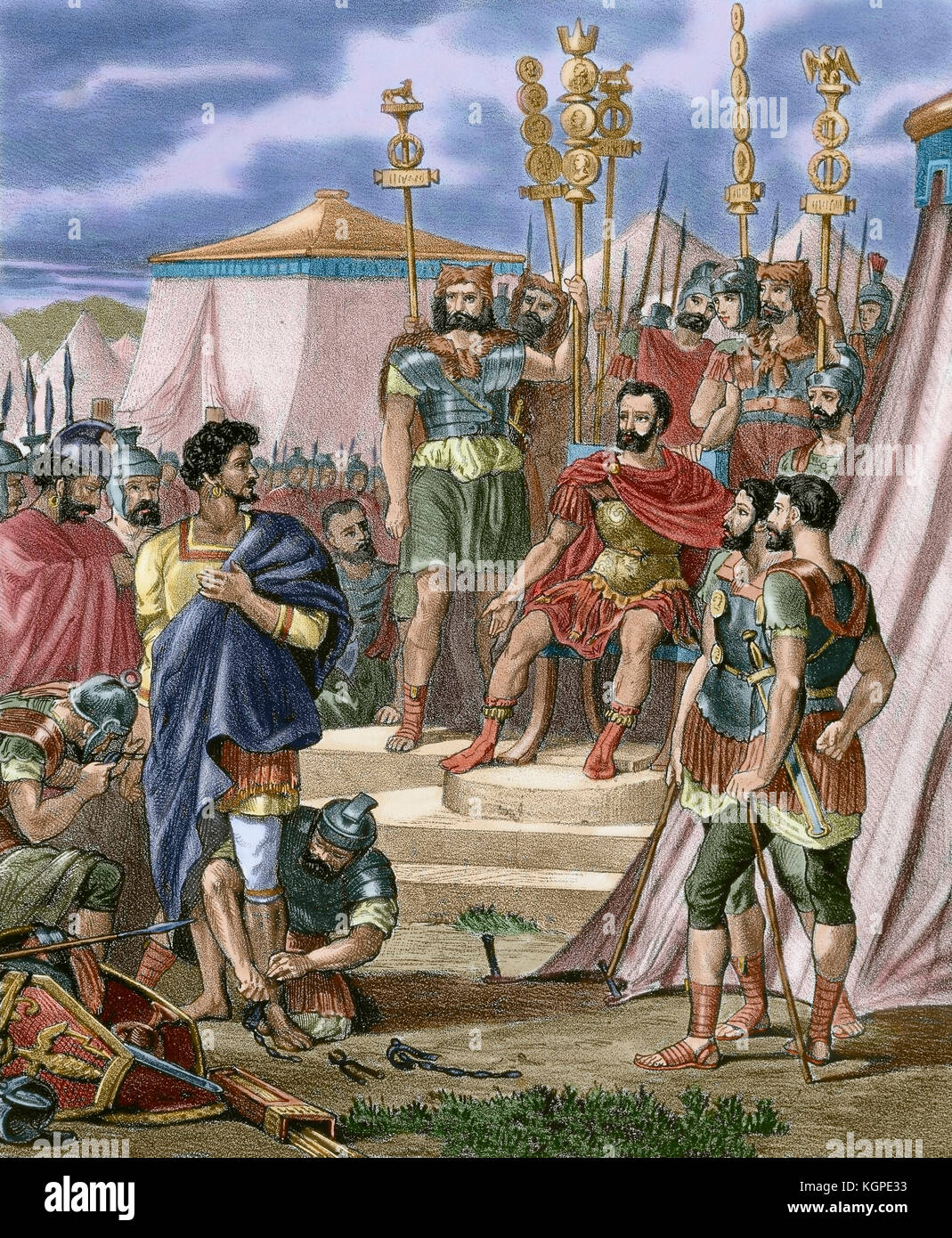 Publius Cornelius Scipio die Afrikanische (236-183 a. c.) römischen General und Konsul. Großzügige Funktion von Scipio. Gravur, 19. Gefärbt. Stockfoto