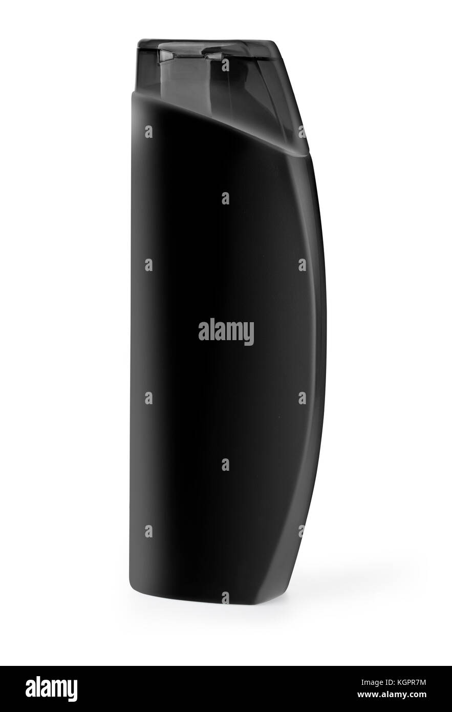 Schwarzes Rohr Flasche Shampoo, Conditioner, Haar spülen, Gel, Mundwasser auf weißem Hintergrund mit Freistellungspfad Stockfoto
