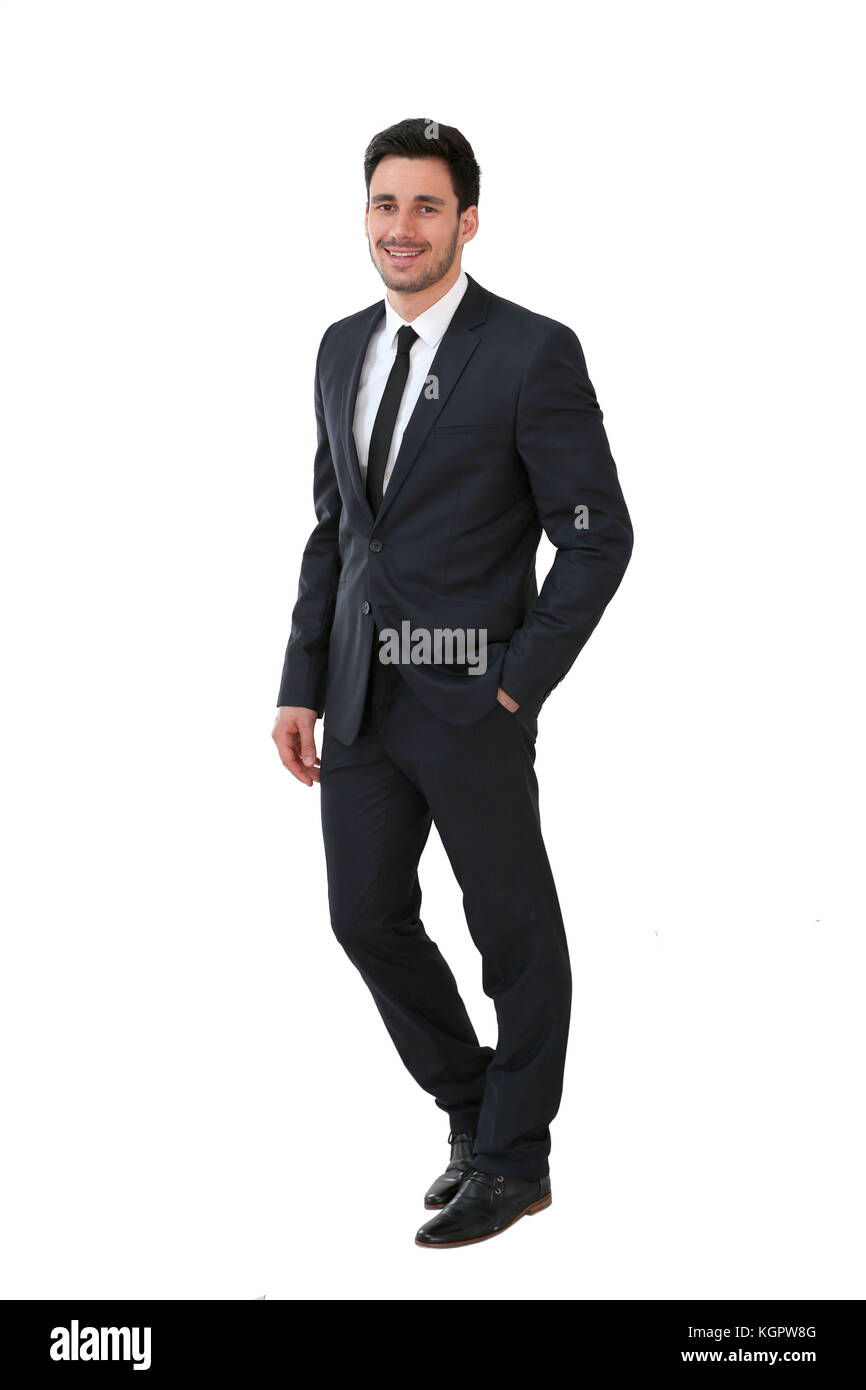 Erfolgreicher Geschäftsmann auf weißem Hintergrund Stockfoto