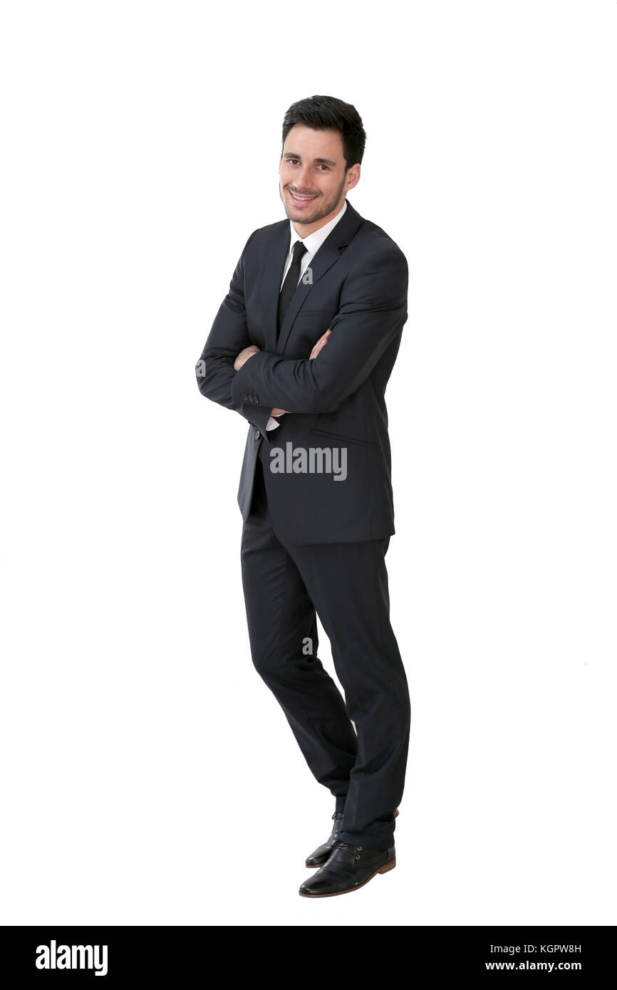 Erfolgreicher Geschäftsmann auf weißem Hintergrund Stockfoto