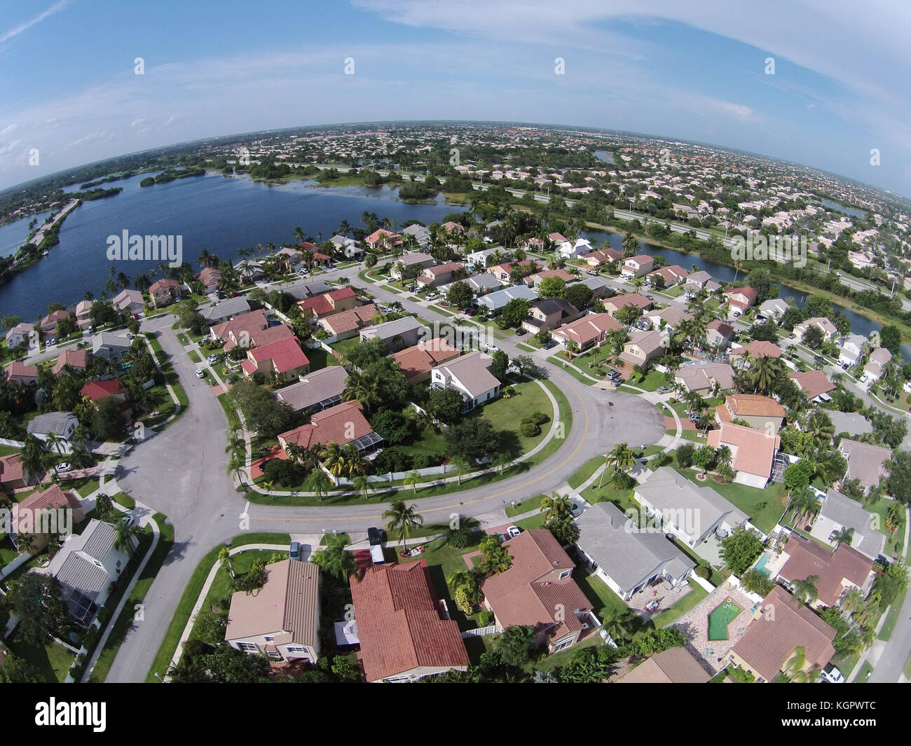 Luftaufnahme von Wohnquartier in South Florida Stockfoto