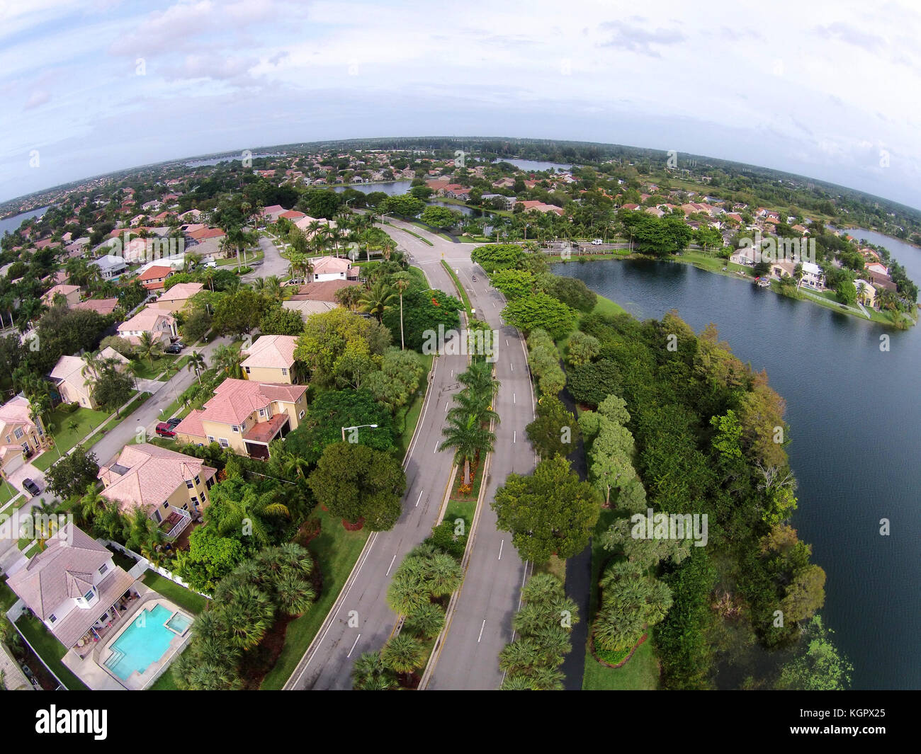 Mittelklasse Nachbarschaft in Florida Luftaufnahme Stockfoto