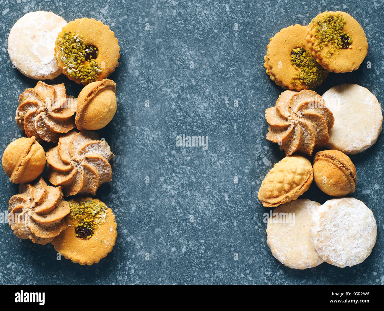 Assorted Cookies: Linzer Plätzchen, Kekse, Nüsse cookie, orange almond Cookie. Stockfoto