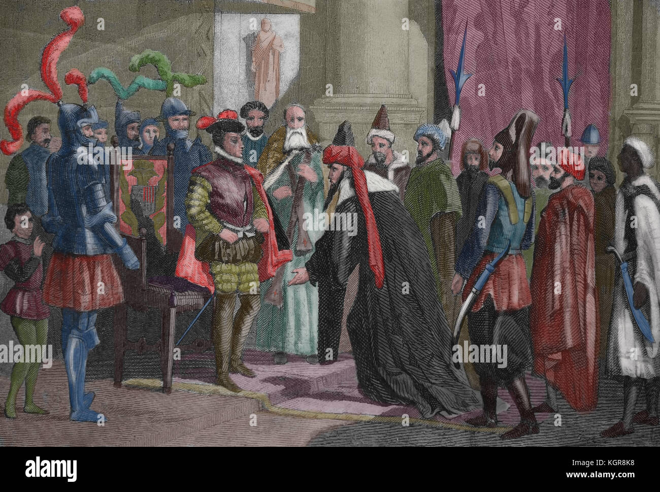 Der Bey von Tunis interviewt mit Kaiser Karl V. (1500-1558). Gravieren, 1863. Stockfoto