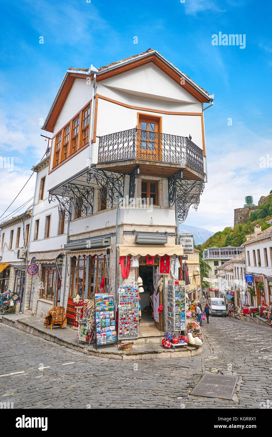 Altstadt in Gjirokaster, UNESCO-Weltkulturerbe, Albanien Stockfoto