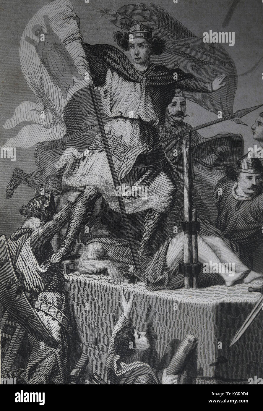 Ramon Berenguer III, Graf von Barcelona, Girona und von 1086-1131 ausona. Angriff auf die Burg von fossis. Gravieren, 1863. Stockfoto
