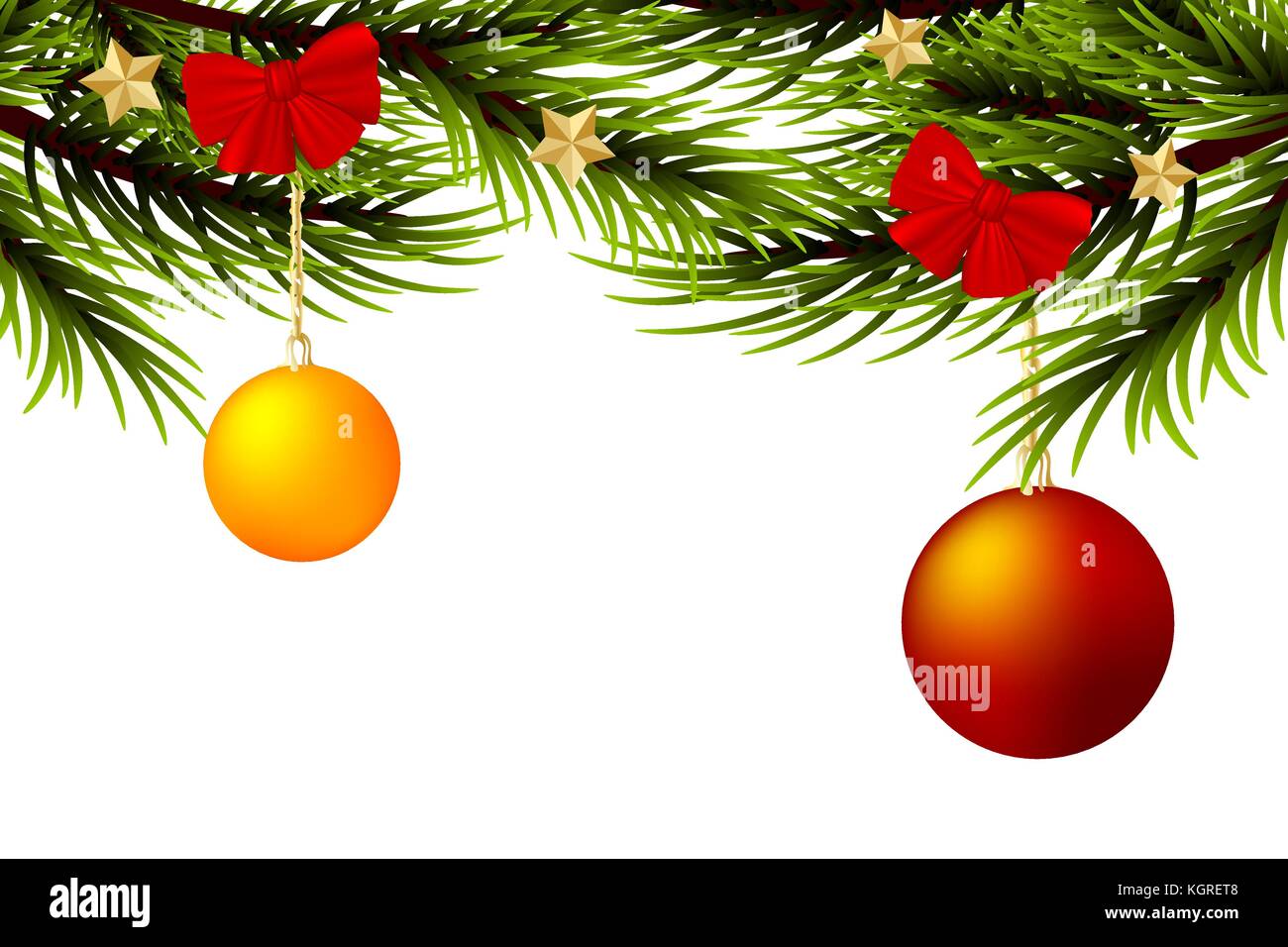 Realistische Merry Christmas Ball Zweig Pine Tree Stock Vektor