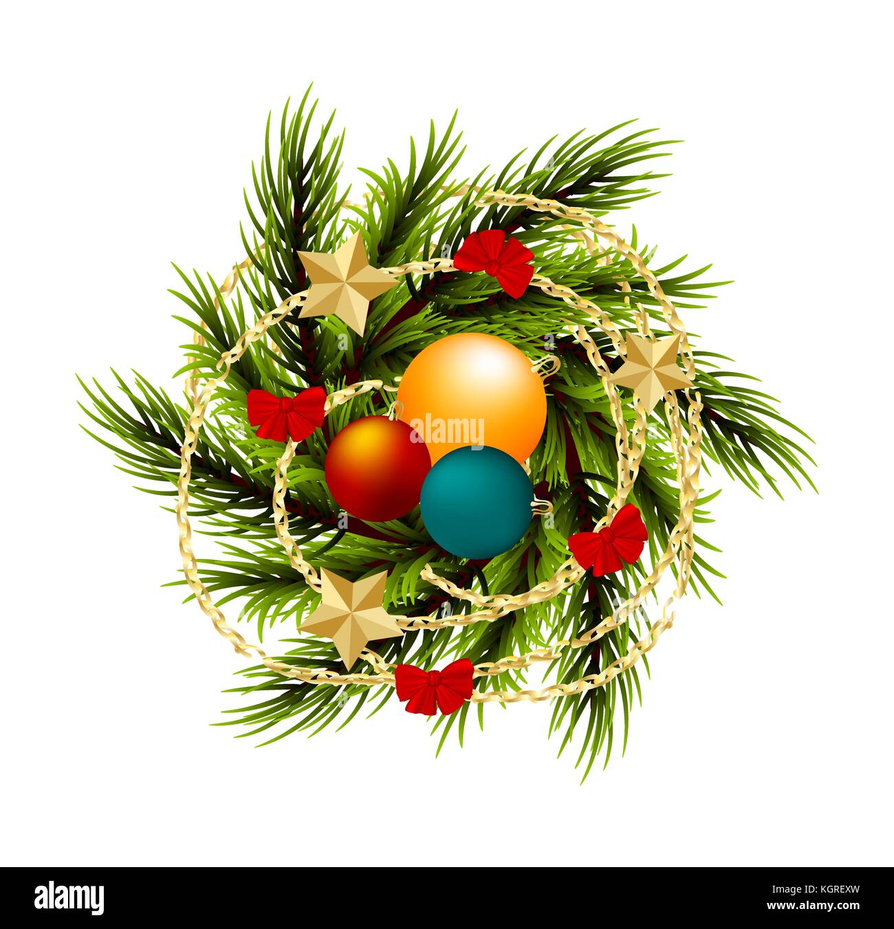 Kranz realistische Frohe Weihnachten Zweig Pine Tree Stock Vektor