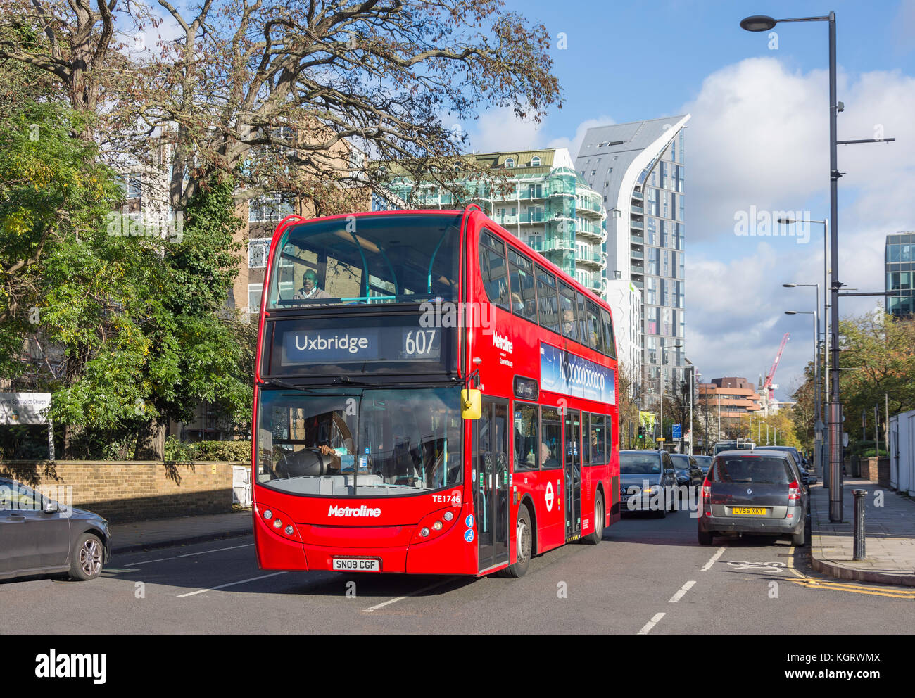 Doppeldeckerbus Routemaster Bus, Uxbridge Road, Ealing, London Borough von Ealing, Greater London, England, Vereinigtes Königreich Stockfoto