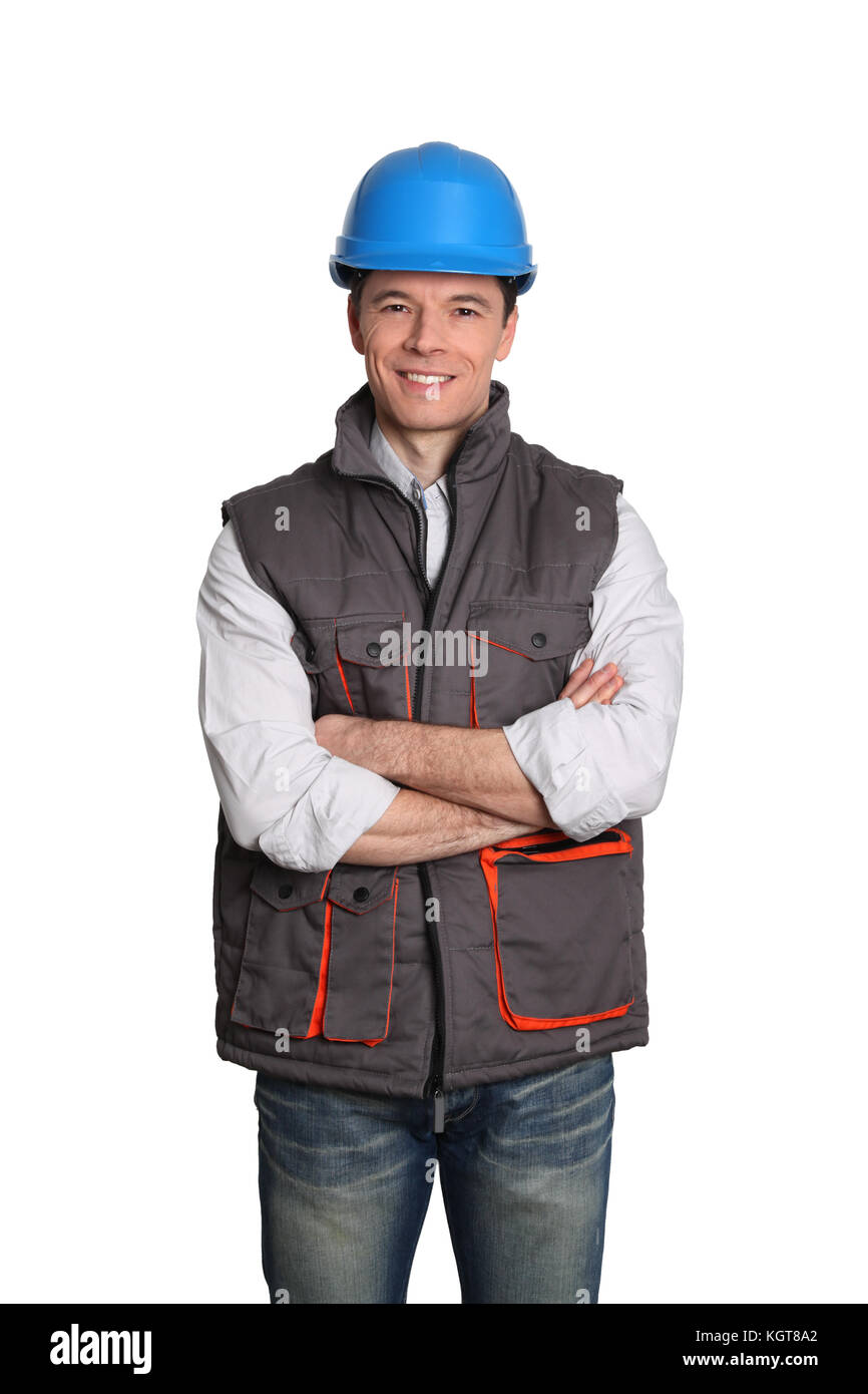 Foreman standing auf weißem Hintergrund Stockfoto