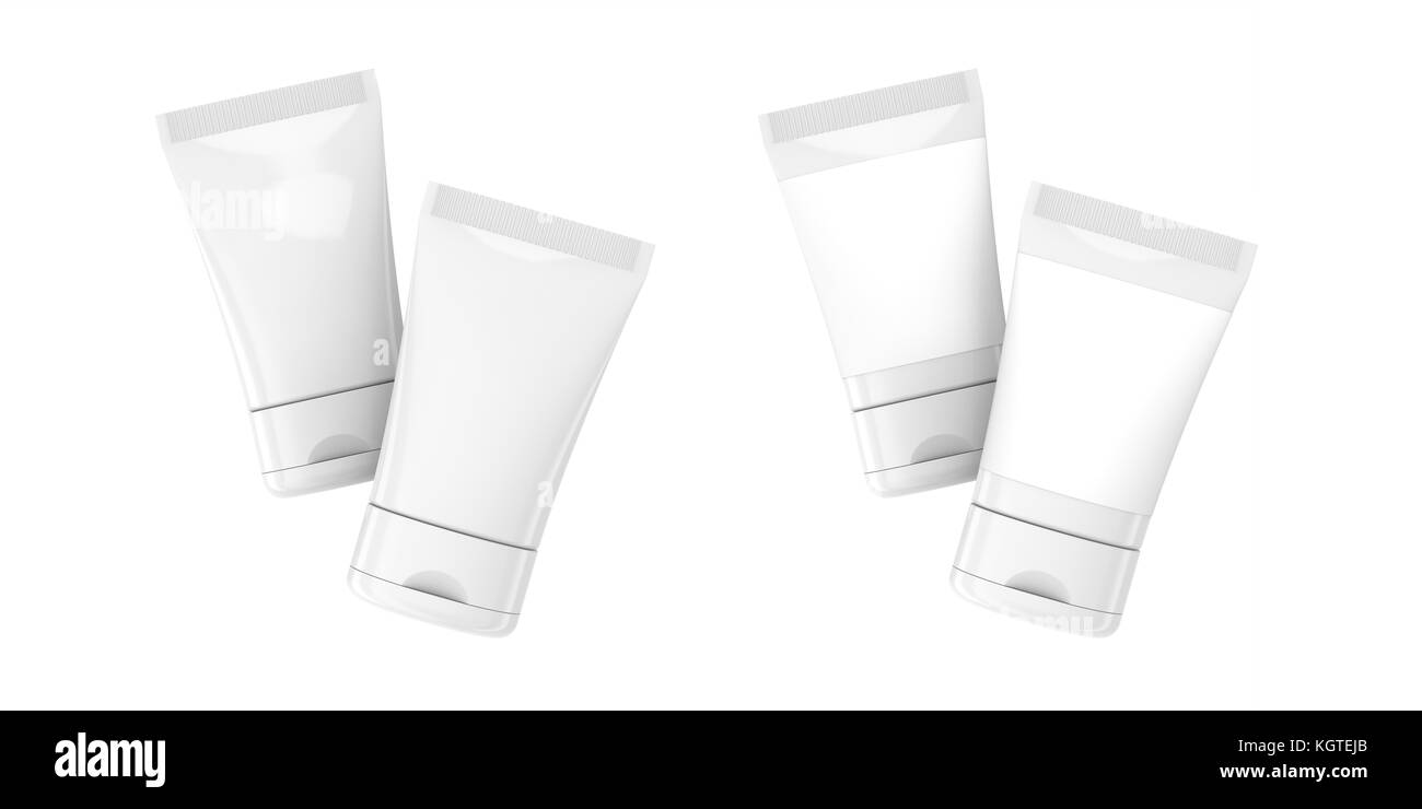 3D-Render Gesichtsreiniger Mockup, Gesicht waschen Behälter Röhre Vorlage in Weiß, einige mit leeres Etikett Stockfoto
