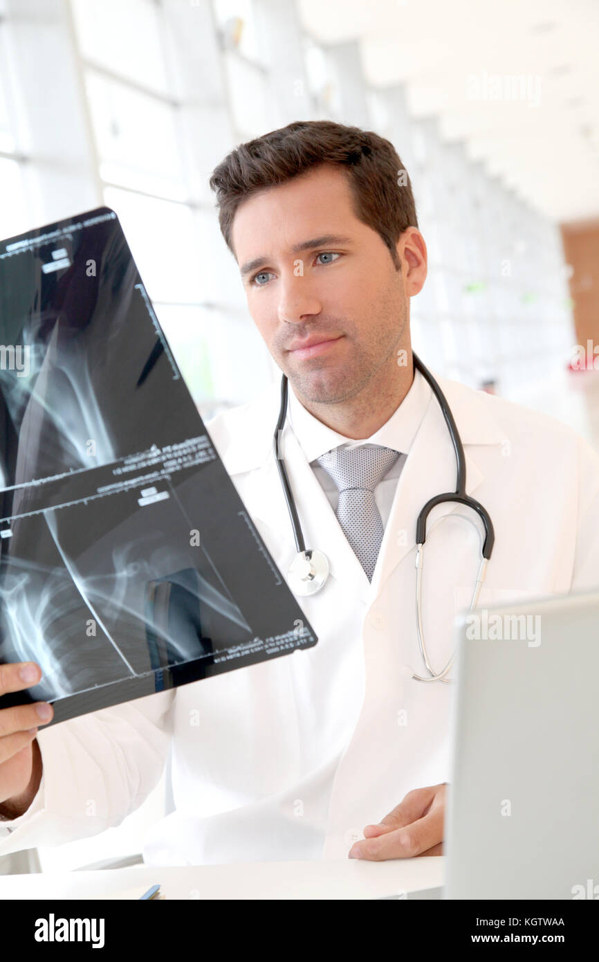 Portrait der junge Arzt prüfen x-ray Stockfoto