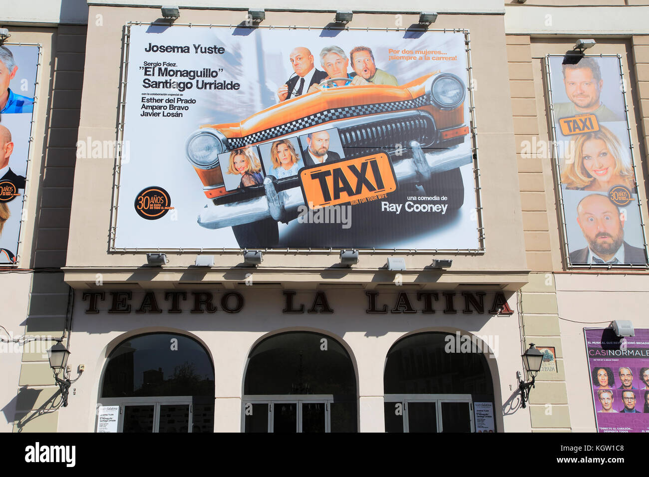 Taxi Plakat Plakat werbung, Teatro La Latina theater Schauspielhaus, das Stadtzentrum von Madrid, Spanien Stockfoto