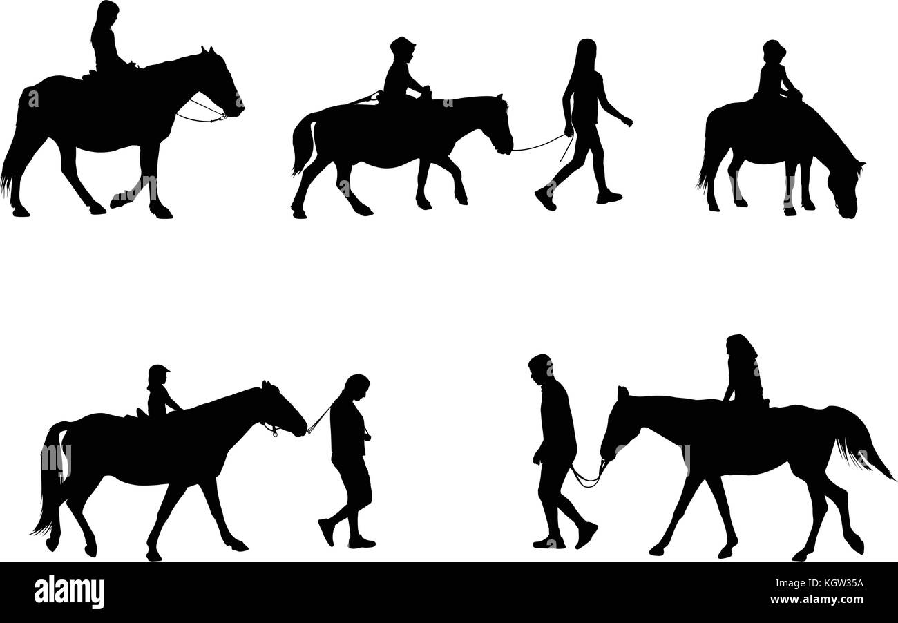 Kinder reiten pferde Silhouetten - Vektor Stock Vektor
