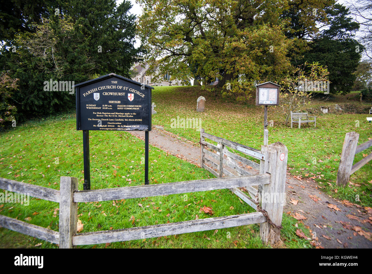 Szenen Aus Dem Crowhurst Village. Kirche. Eibenbaum. Station. Eichen. Ein wunderschönes Dorf in East Sussex mit vielen Tieren Stockfoto