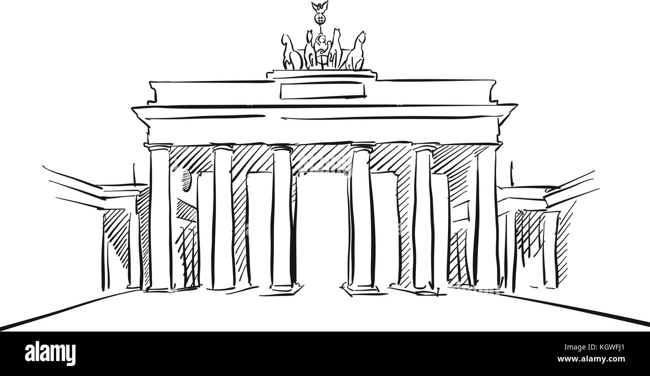 Brandenburger Tor in Berlin. Hand gezeichnet historisches Wahrzeichen. berühmten Reiseziel. Vektor kunst Skizze. Stock Vektor