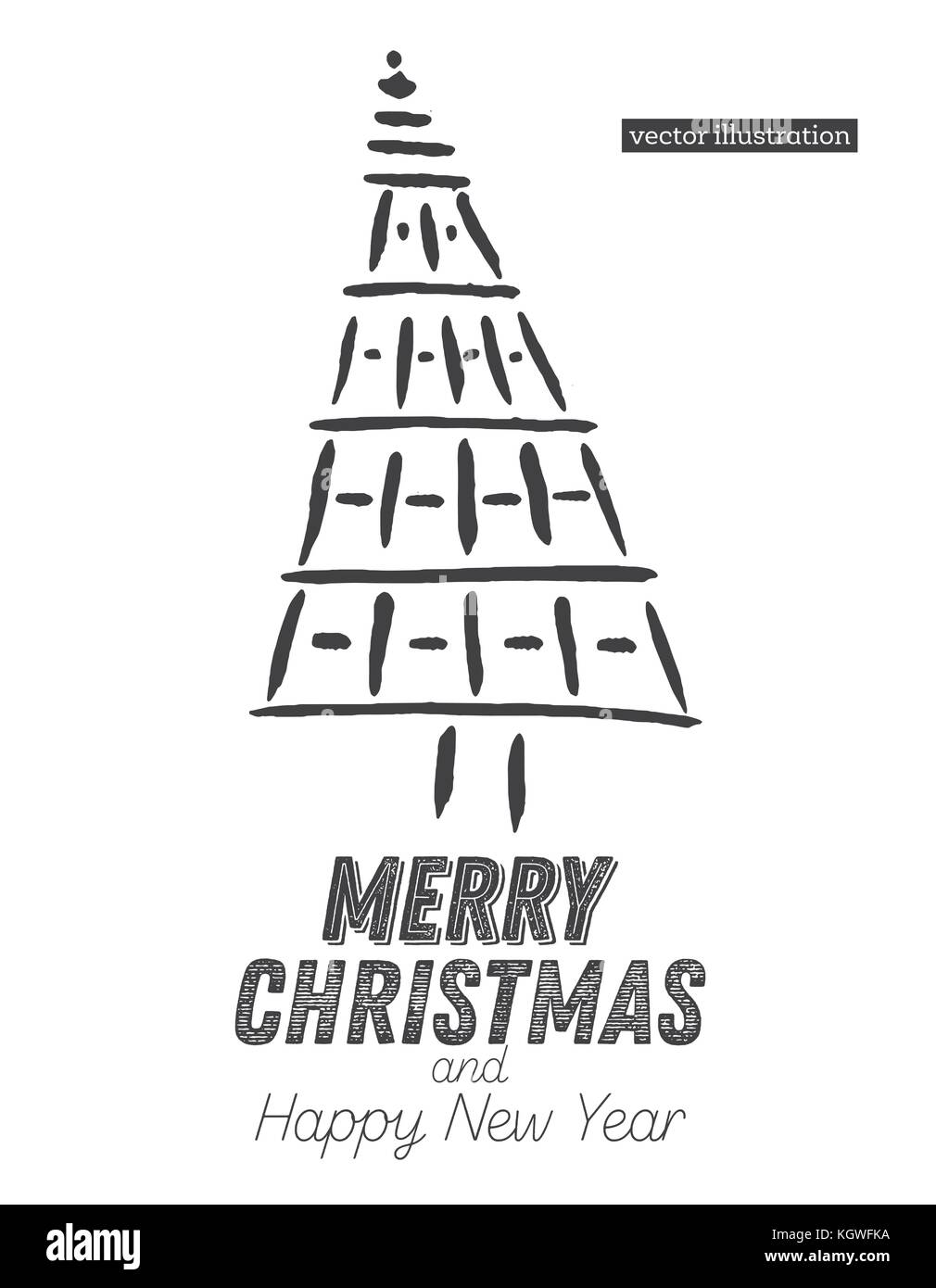 Weihnachtsbaum Skizze auf weißem Hintergrund. frohe Weihnachten. Vector Illustration. Stock Vektor