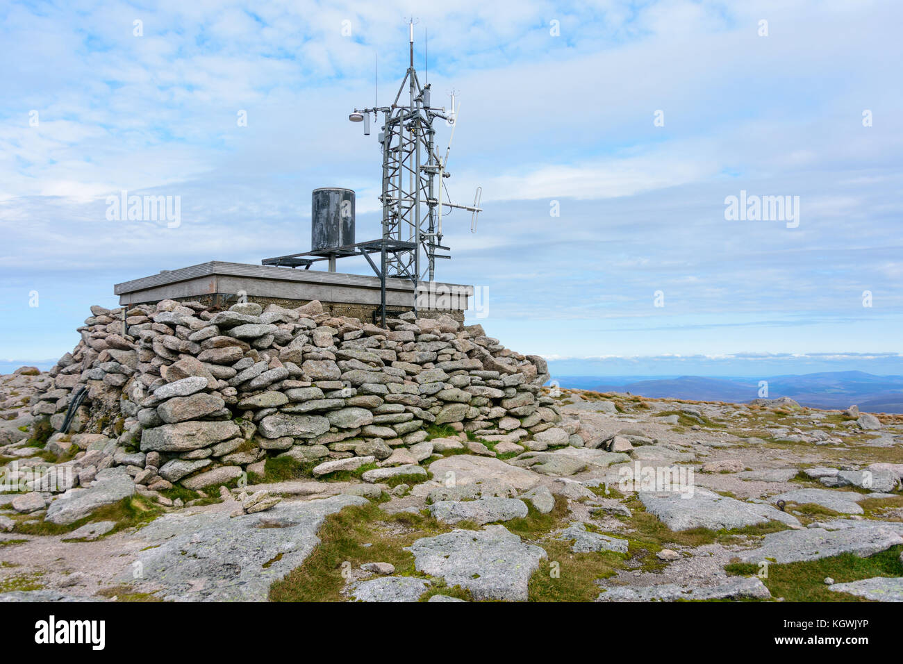 Eines der ersten automatisierten Messstationen in der Welt - auf dem Gipfel des Cairn Gorm Mountain in die Cairngorm National Park, Schottland installiert Stockfoto
