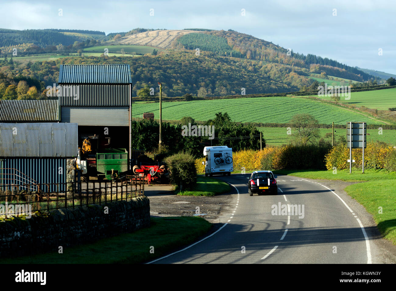 Die B4368Straße zwischen Clun und Craven arme, kleine Brampton, Shropshire, England, Großbritannien Stockfoto