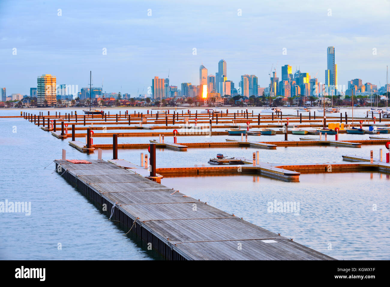 Melbourne von St Kilda Strand, Melbourne, VIC, Australien Stockfoto