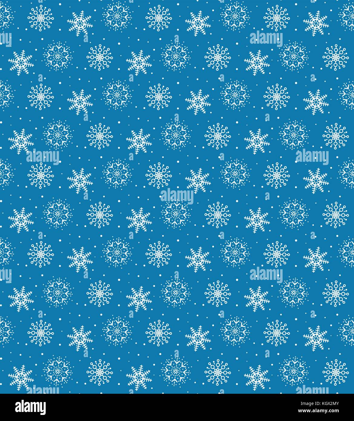 Nahtlose Muster von vielen weissen Schneeflocken auf blauem Hintergrund Weihnachten Winter Theme für Geschenkverpackung. Neues Jahr nahtlose Hintergrund für Website Stock Vektor