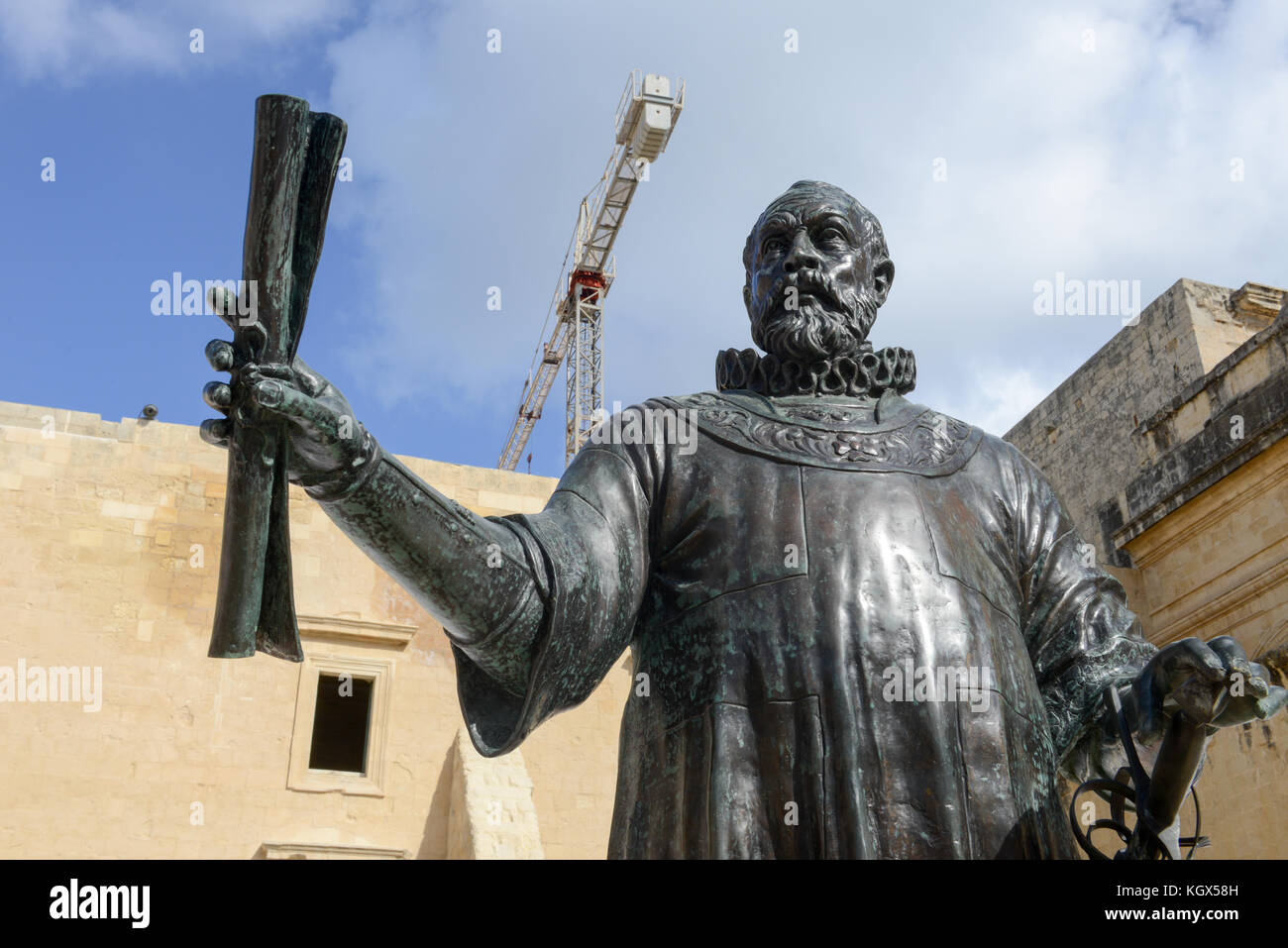 Bronzestatue von Großmeister Jean de vallette in La Valletta auf Malta Stockfoto