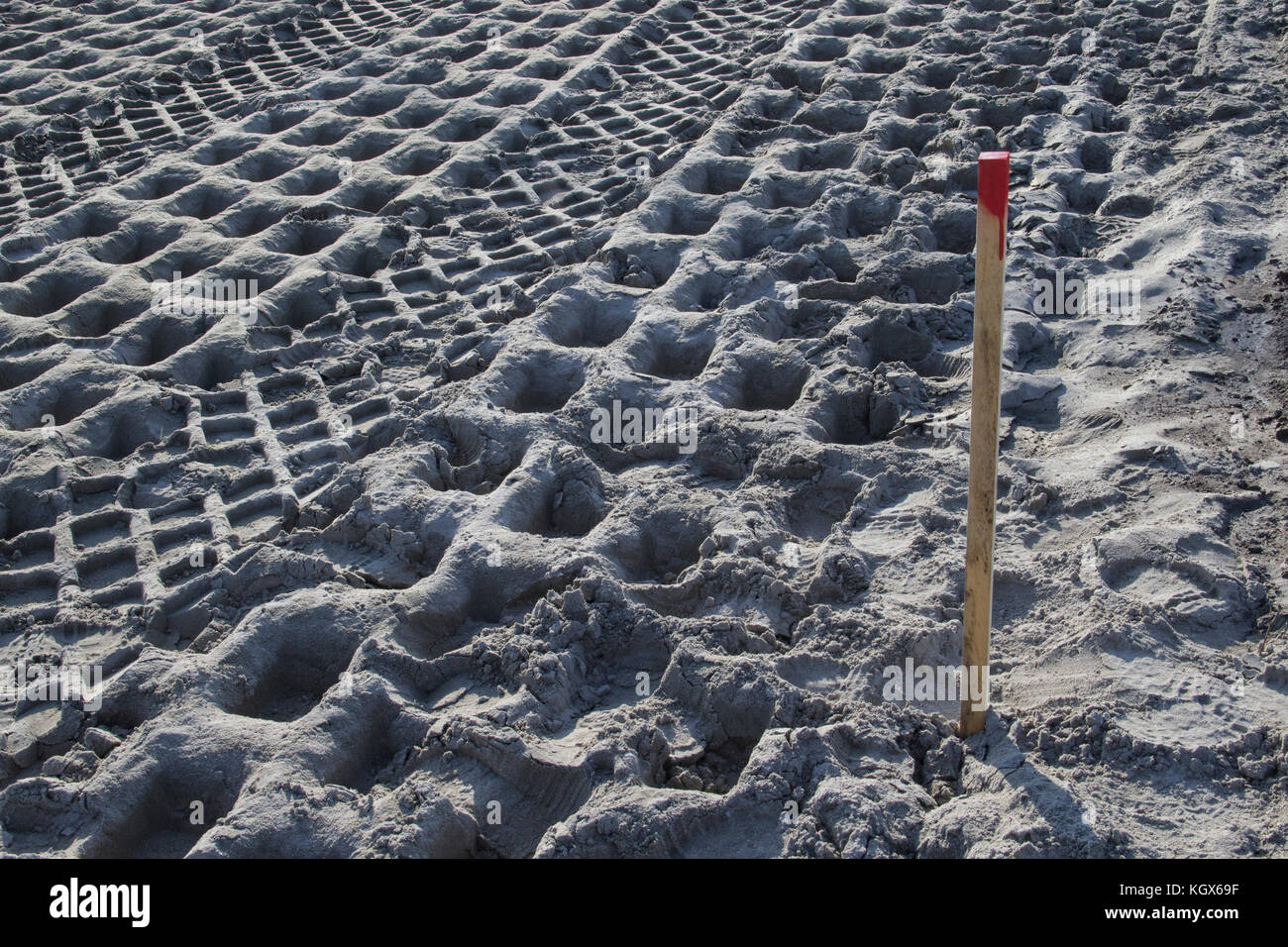 Gestopft Sand auf dem Pad für den künftigen Bau Stockfoto