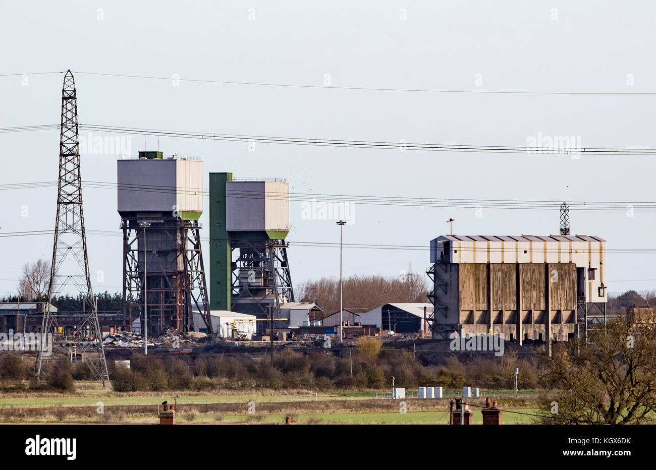 Der No 2 Winding Tower in Kellingley Colliery in Yorkshire ist abgerissen. Stockfoto