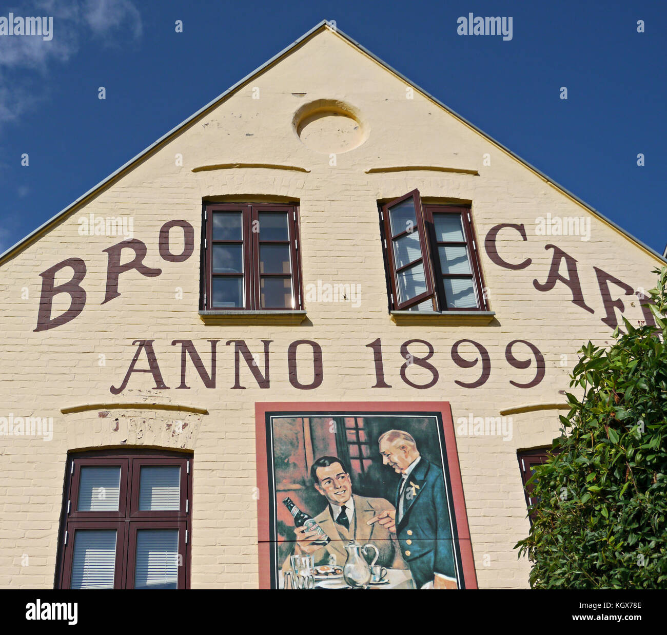 Fassade des alten Bro Cafés in Aarhus, Dänemark Stockfoto