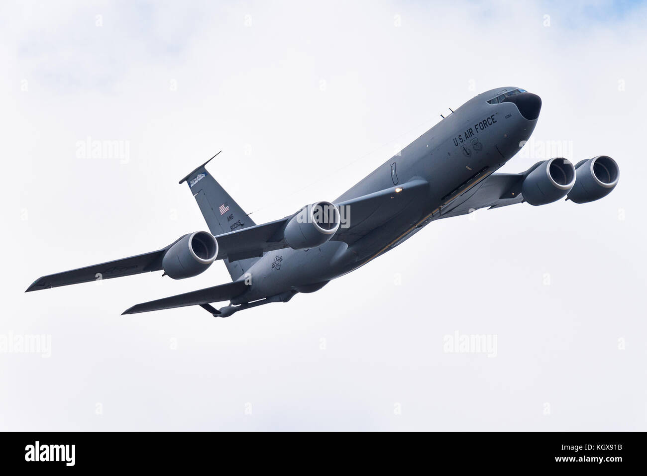 Eine Boeing KC-135 Stratotanker Tankflugzeug der 157 Luftbetankung Flügel des New-hampshire Air National Guard am 2017 Sanicole Airshow. Stockfoto