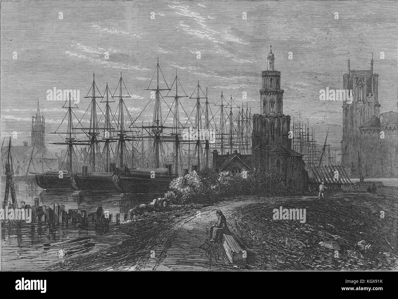 Der Krieg der Norddeutsche Lloyd's Dampfer im Bremer Hafen 1870 gelegt. Die Illustrated London News Stockfoto