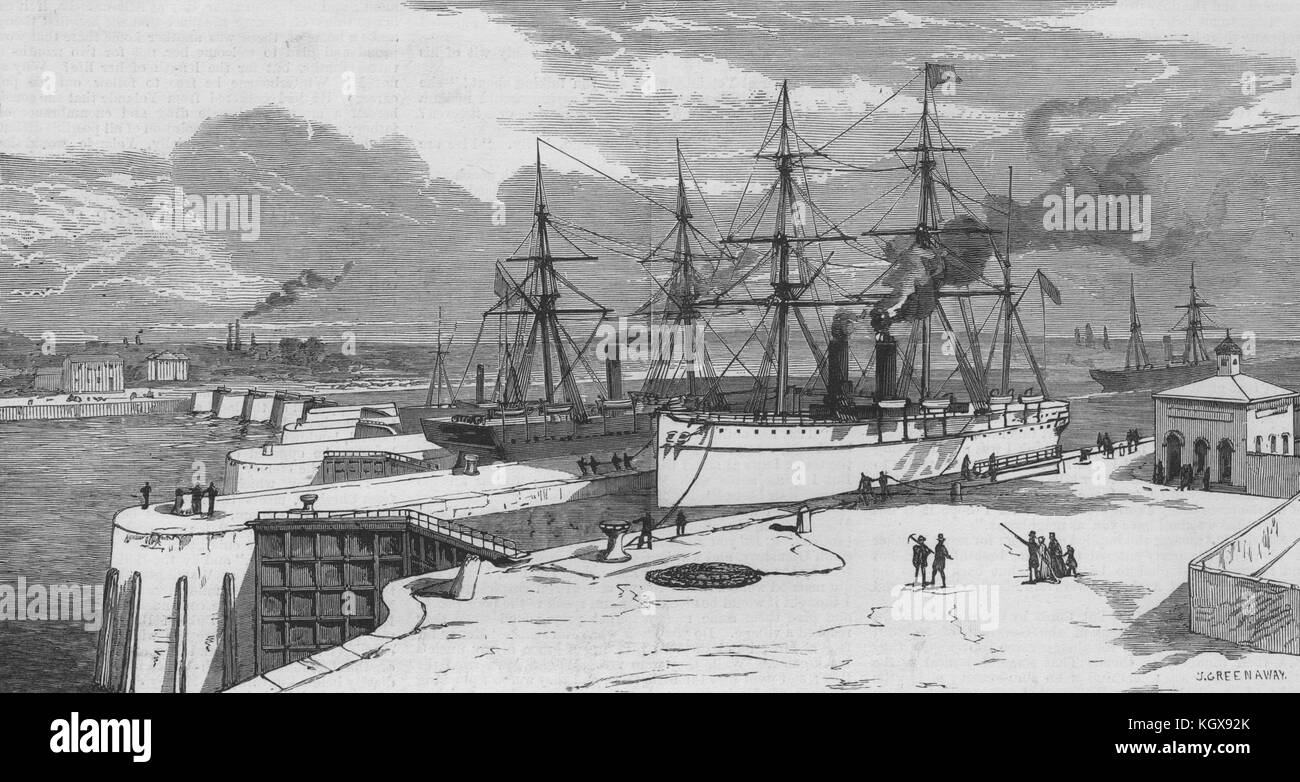 Die vorgeschlagenen Manchester Ship Canal. Die Schlösser an den Ship Canal. Lancashire 1883. Die Illustrated London News Stockfoto