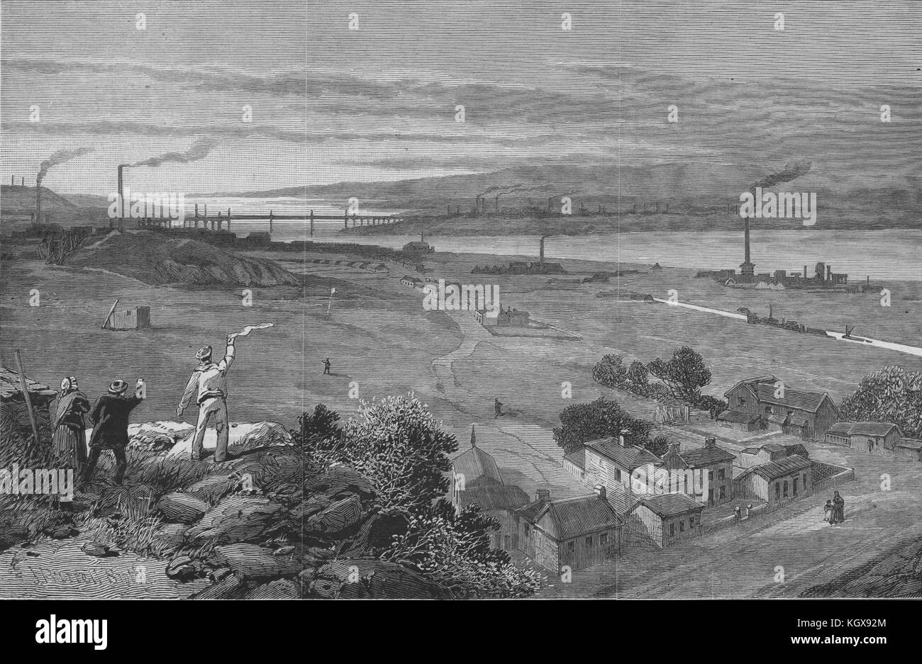 Runcorn & Widnes auf die Mersey und dem Eisenbahnviadukt aus Halton, Cheshire 1883. Die Illustrated London News Stockfoto