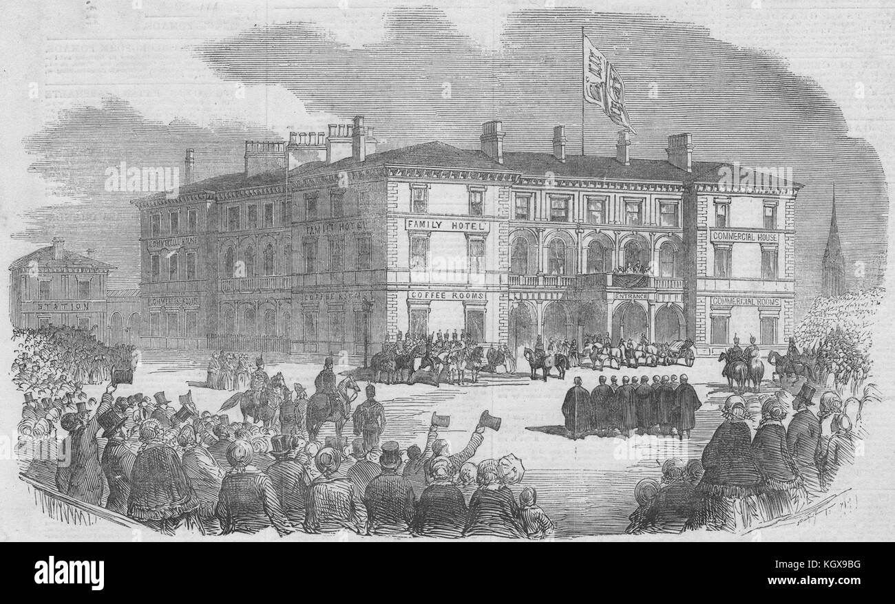 Queen Victoria Am Bahnhof Hotel am Rumpf. Yorkshire 1854. Die Illustrated London News Stockfoto