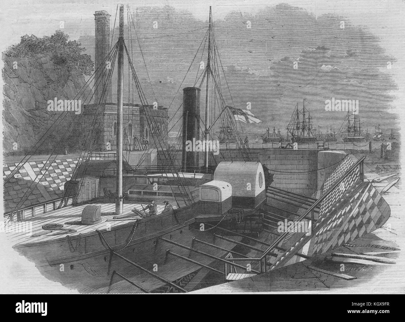 Imperial Dock, Rio de Janeiro. Eingang vom Senkkasten geschlossen. Brasilien 1861. Die Illustrated London News Stockfoto