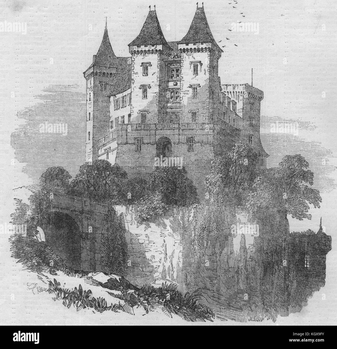 Das Schloss Pau an. Pyrénées-Atlantiques 1845. Die Illustrated London News Stockfoto