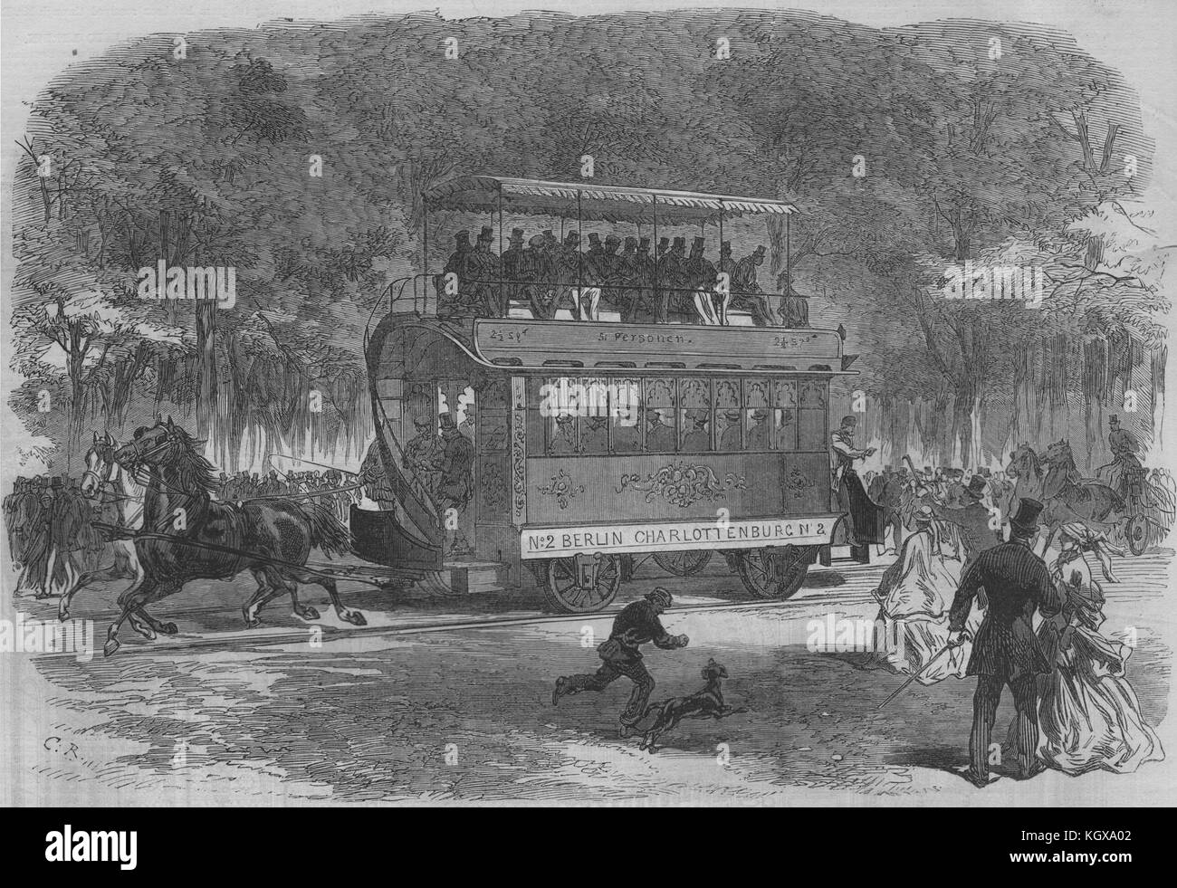 Ein Omnibus Charlottenburg, Berlin. Deutschland 1866. Die Illustrated London News Stockfoto