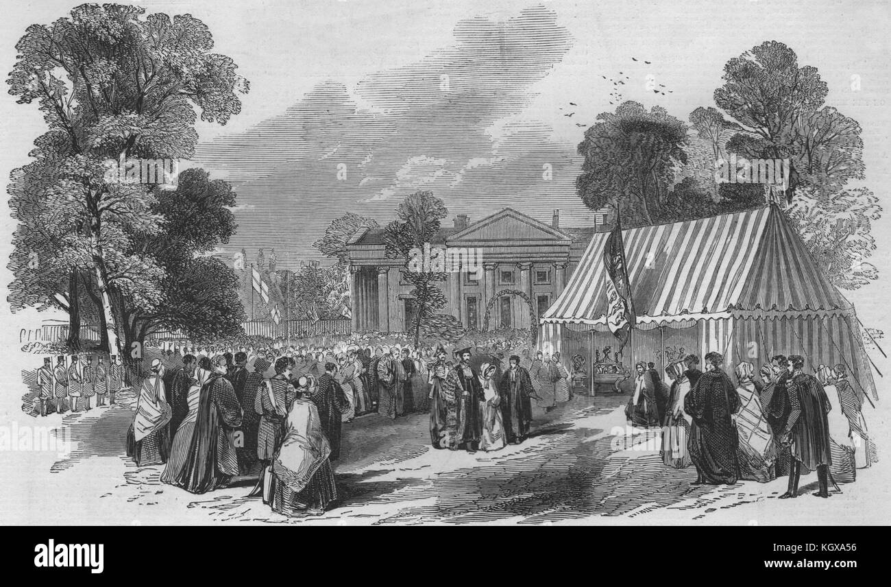 Cambridge. Der Gartenbau Fete in Downing College - der Royal Pavilion 1847. Die Illustrated London News Stockfoto