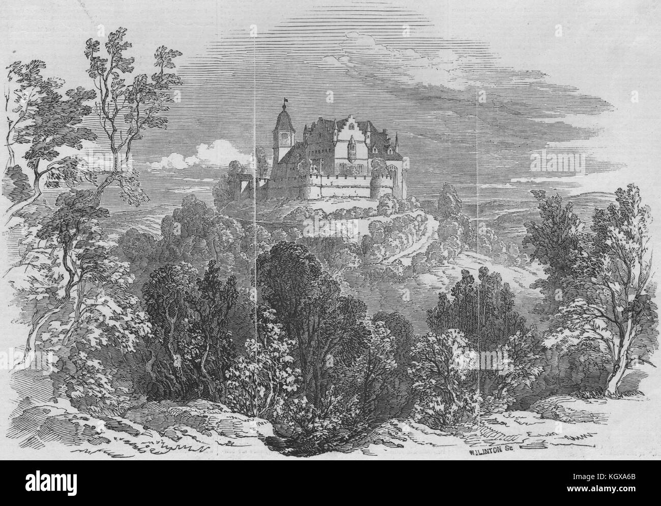 Schloss Kalenberg - von Prinz Albert's Zeichnung. Bayern 1845. Die Illustrated London News Stockfoto