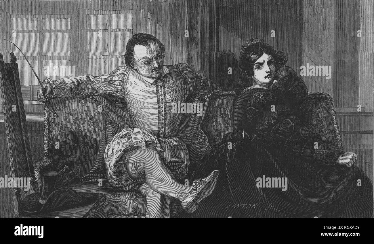 Ausstellung der Royal Academy. "Das Werben um Katharina". Romantik 1847. Die Illustrated London News Stockfoto