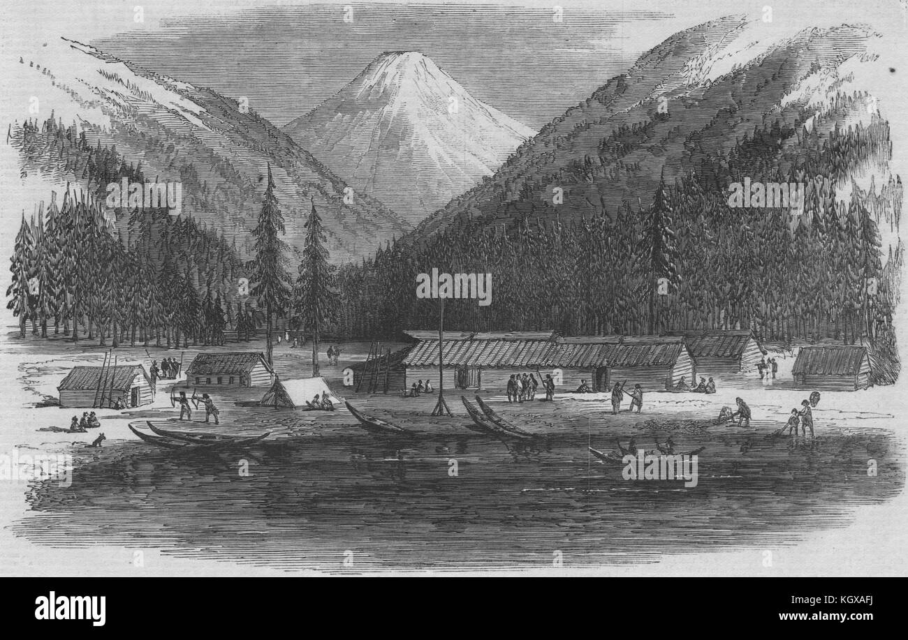 Skizzen in British Columbia. Indische Dorf, Douglas Lake. Kanada 1864. Die Illustrated London News Stockfoto