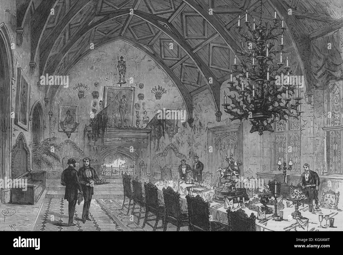 Esszimmer, Berkeley Castle. Gloucestershire 1873. Die Illustrated London News Stockfoto
