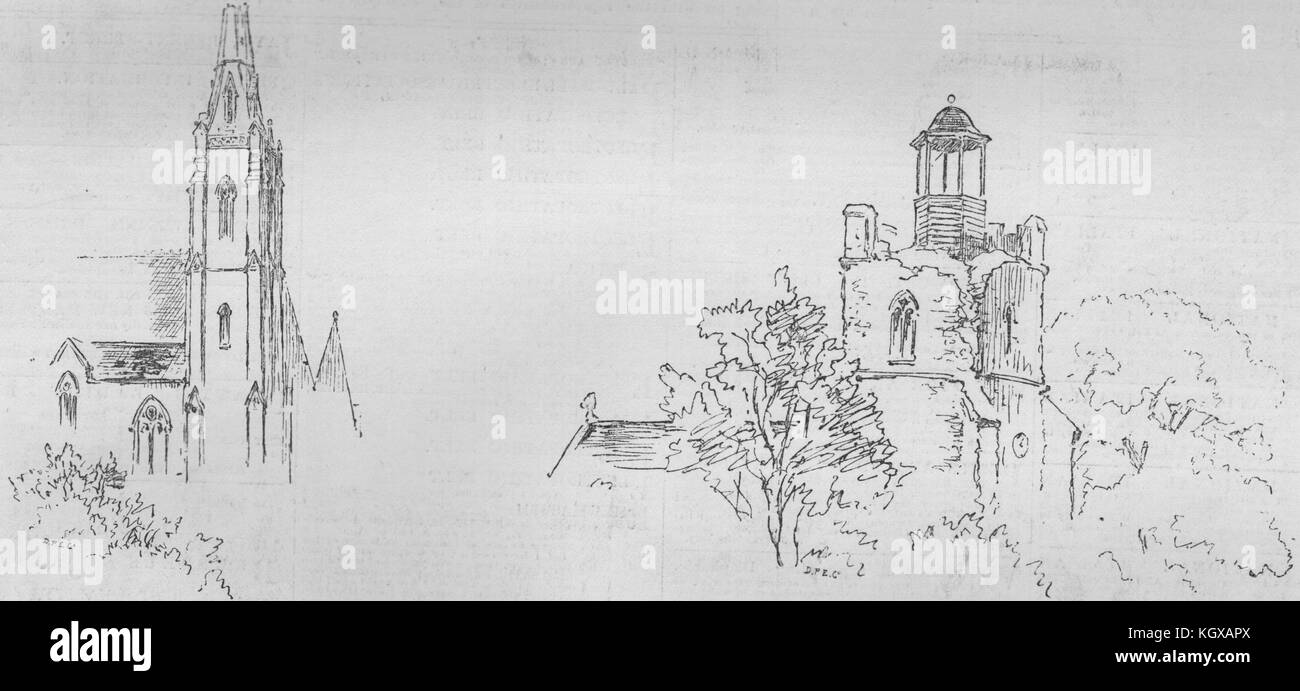 Colchester Erdbeben. Kirchturm; Wivenhoe Kirchturm. Essex 1884. Die Illustrated London News Stockfoto