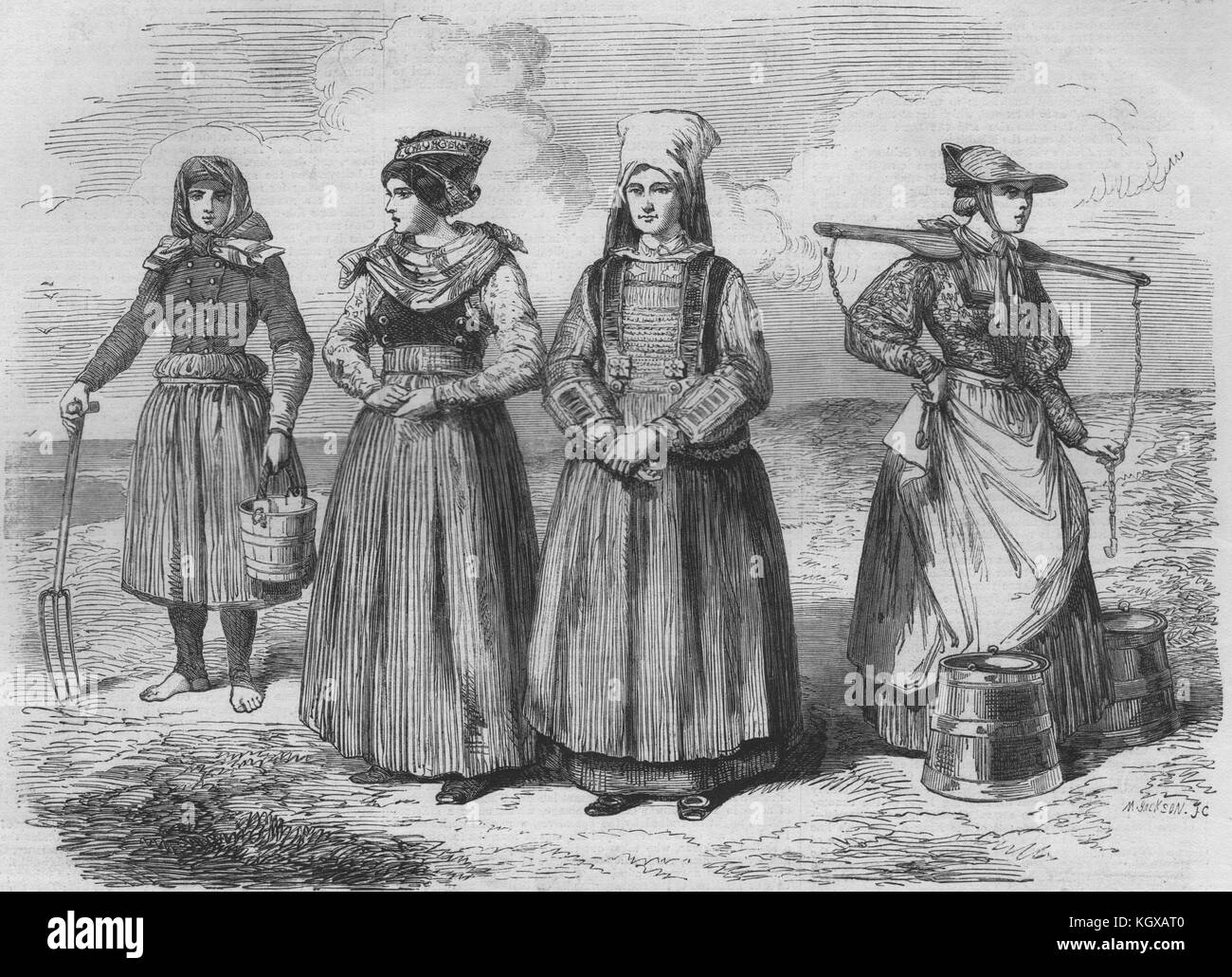 Schleswig Damen Kostüme Blavand's Bay Fohr Ostenfellt Dannevirke 1864. Die Illustrated London News Stockfoto