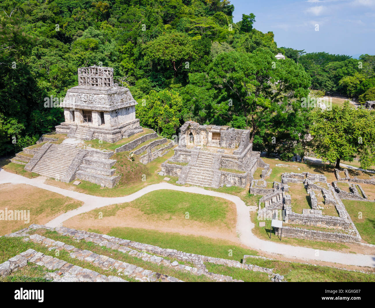 Malerischer Blick auf Maya-ruinen in Palenque, Chiapas, Mexiko Stockfoto