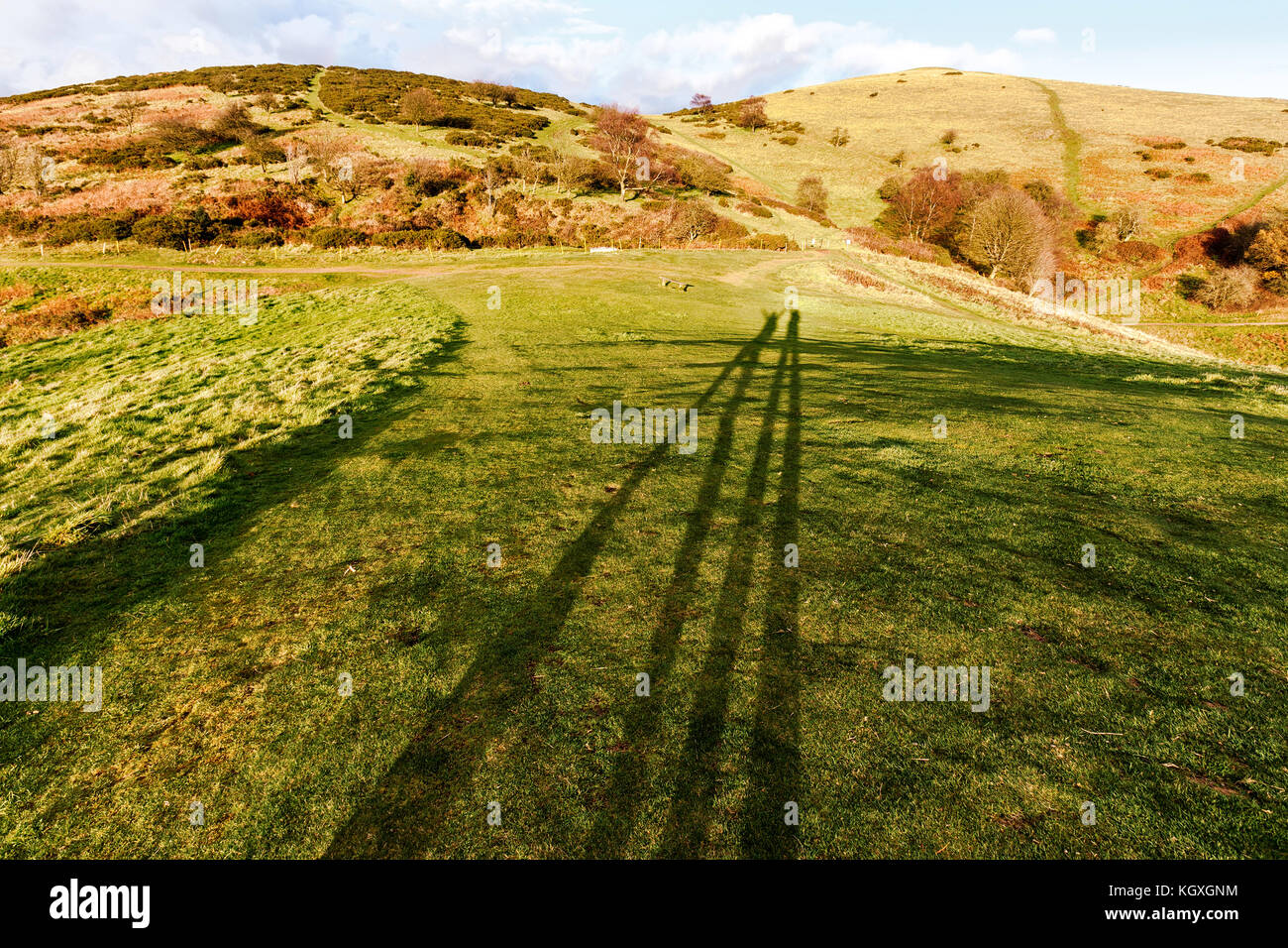 Schatten tanzen auf den Malvern Hills, Worcestershire, England Stockfoto